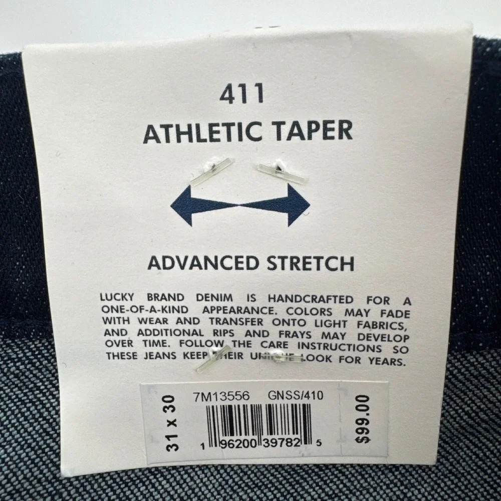 Lucky Brand 411 Athletic Taper Mens 31x30 Dark Blue Coolmax Stretch Jeans
